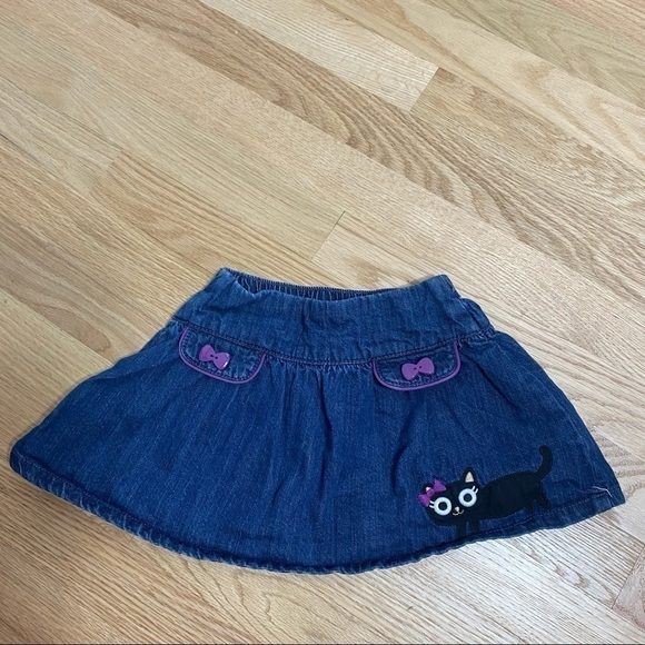 Gymboree Denim Skirt Black Cat Halloween 3T Blue - Picture 2 of 5